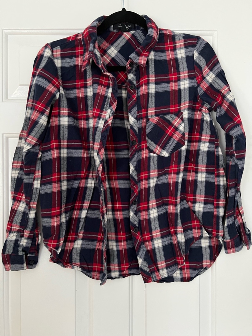 Red & Navy Plaid Button-Up Shirt